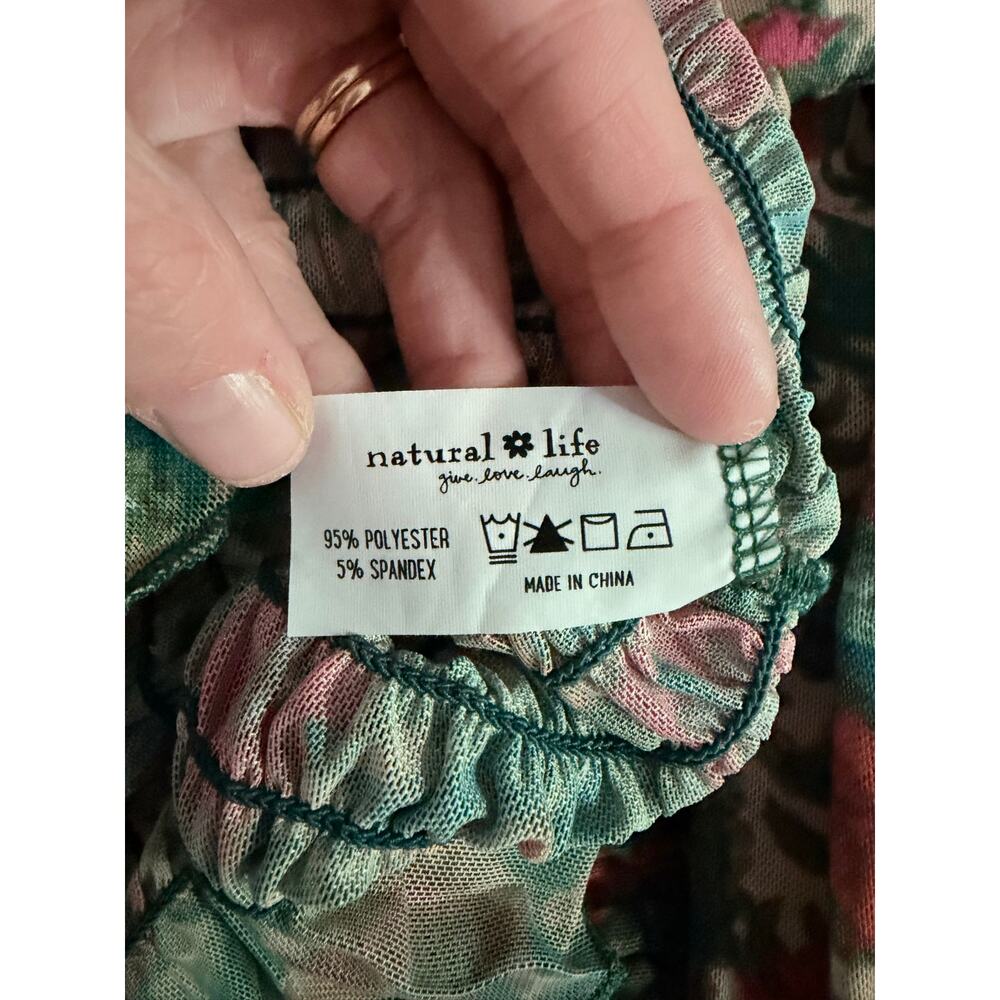 Natural Life Floral Long-Sleeve Boho Sheer Mesh Blouse-Size M - Picture 7 of 7